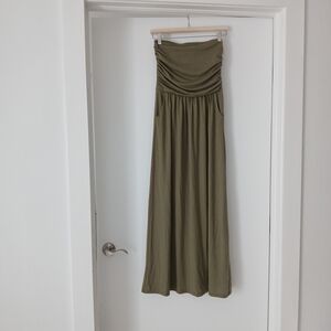 Olive Green Strapless Midi dress NWT
